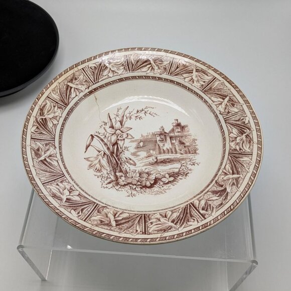W.H. Grindley Daffodil Brown White Transferware Ironstone Bowl Ca. 1880s Vintage - Picture 8 of 16